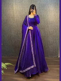 Women’s Party Wear Gown | Embroidered Gown Set | Ethnic Festive Gown with Dupatta