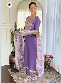 Women's Viscose Reyon Embroidered Top and Bottom Set with Printed Jacquard Butti Dupatta | Size S to 3XL | Violet Suit Set