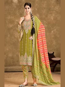 Women's Pure Chinon Silk Kurti with Dhoti and Dupatta Set | 3-Piece Ethnic Set with 5mm Sequins Embroidery  | Violet | Size - M, L, XL, XXL