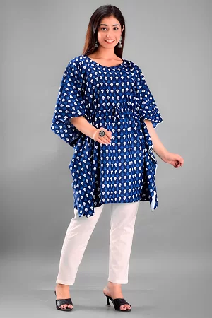 Stylish Cotton Kaftan Tops for Women, A Free Flowing Ethnic Wear, Summer-Perfect Comfort Top,  Sizes S to 3XL