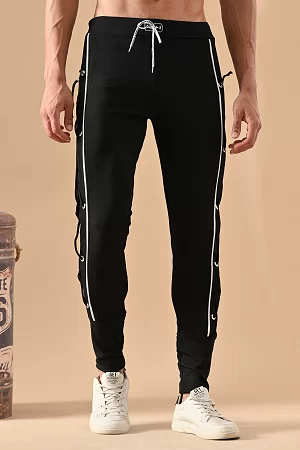 Men Solid Black Track Pants