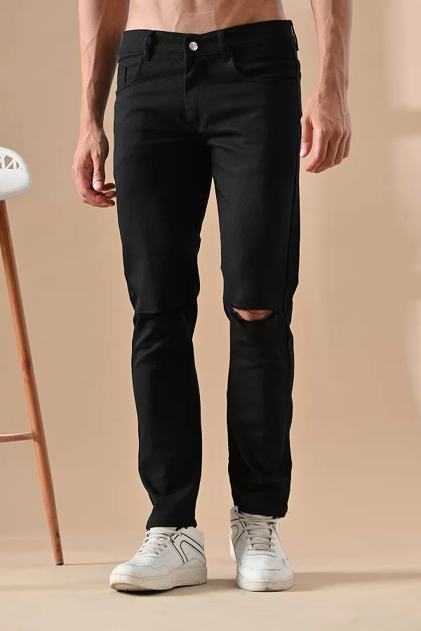 Men Slim Mid Rise Black Jeans