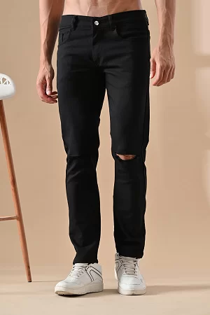 Men Slim Mid Rise Black Jeans