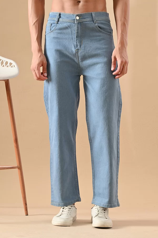 Men Loose Fit Mid Rise Light Blue Jeans