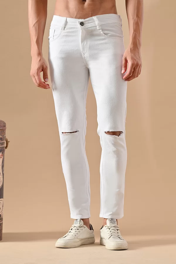 Men Slim Mid Rise White Jeans
