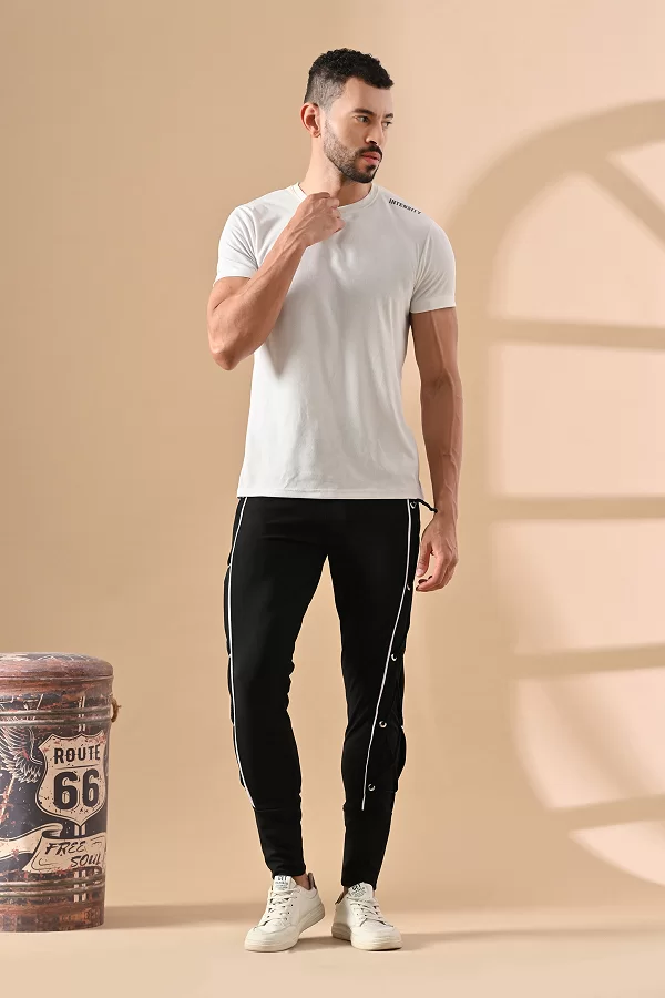Men Solid Black Track Pants
