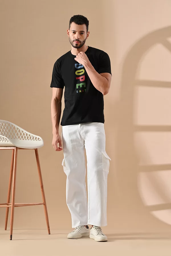 Men Loose Fit Mid Rise White Jeans