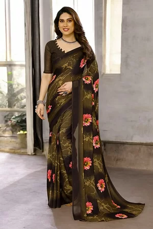 Soft Georgette Printed Saree with Matching Blouse | Lightweight Wedding & Party Wear Saree