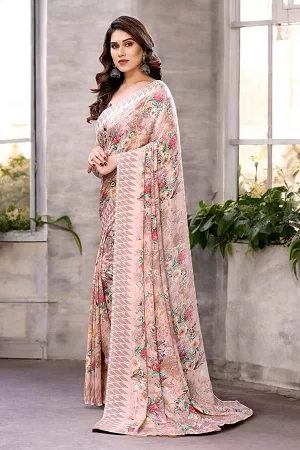 Soft Georgette Printed Saree with Matching Blouse | Lightweight Wedding & Party Wear Saree