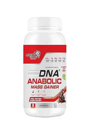 Muscle Garage DNA Anabolic Mass Gainer | New Improved Formula with 374 Calories, Protein, Carbs, BCAAs & Creatine |High Protein Weight Gainer for Muscle Size & Strength | Chocolate Flavor| 900 gms