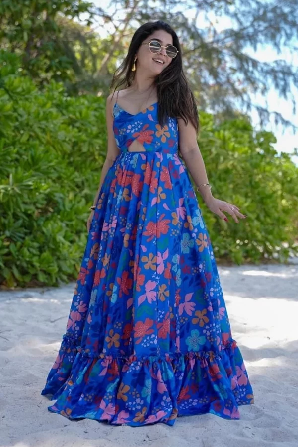 Gown for Women | Printed Poly Rayon Gown | Casual & Party Wear | Sizes S to XXL