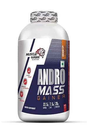 Muscle Garage Andro Mass Gainer | 237 Calories, 20g Protein, 7.5g Fat per Serving – High Protein Weight Gainer for Muscle Mass Pump,Strength, Building | Chocolate Flavor| 2.7Kg