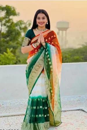 Elegant Kora Organza Jacquard Soft Saree with Zari Weaving & Running Blouse