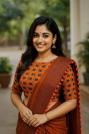 Orange Colour Pure Khadi Cotton Saree for Women – Handloom Cotton Saree with Handmade Latkan & Hand-Painted Cotton Blouse