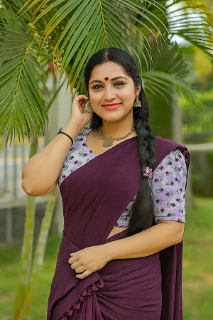 Purple Colour Pure Khadi Cotton Saree for Women – Handloom Cotton Saree with Handmade Latkan & Hand-Painted Cotton Blouse