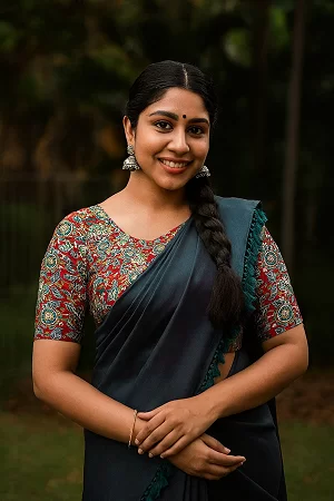 Dark Green Colour Pure Khadi Cotton Saree for Women – Handloom Cotton Saree with Handmade Latkan & Hand-Painted Cotton Blouse