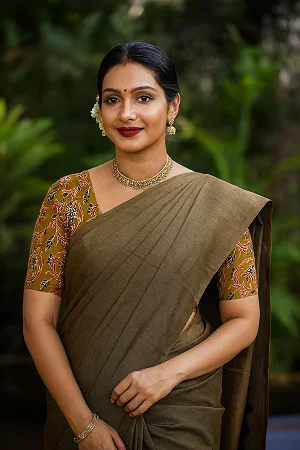 Pale Green Colour Pure Khadi Cotton Saree for Women – Handloom Cotton Saree with Handmade Latkan & Hand-Painted Cotton Blouse