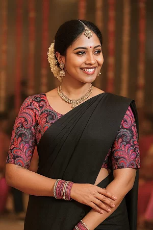 Black, Mul Kashmiri Cotton Saree with Kalamkari Print – Soft Silk Touch Cotton Saree with Beautiful Latkan