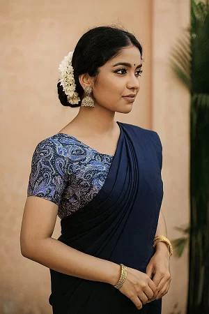 Dark Blue, Mul Kashmiri Cotton Saree with Kalamkari Print – Soft Silk Touch Cotton Saree with Beautiful Latkan