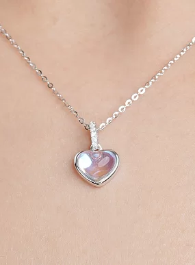 Rainbow Moonstone Heart Pendant Chain