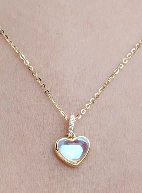 Rainbow Moonstone Heart Pendant Chain