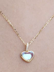 Rainbow Moonstone Heart Pendant Chain