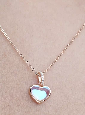 Rainbow Moonstone Heart Pendant Chain