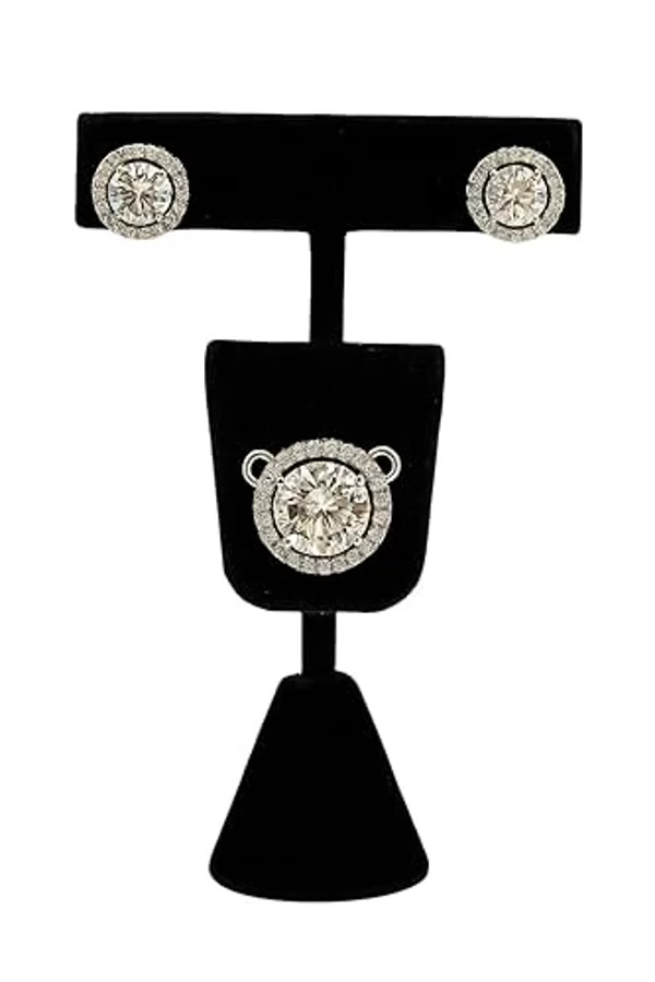 Elegant Round-Cut CZ Diamond Jewelry Set | Pendant & Stud Earrings | Silver-Tone Finish | Luxury Women’s Fashion Accessory