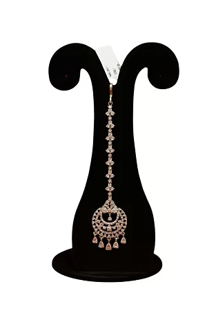 Crystal Chandelier Maang Tikka – Rose Gold Traditional Indian Bridal Headpiece
