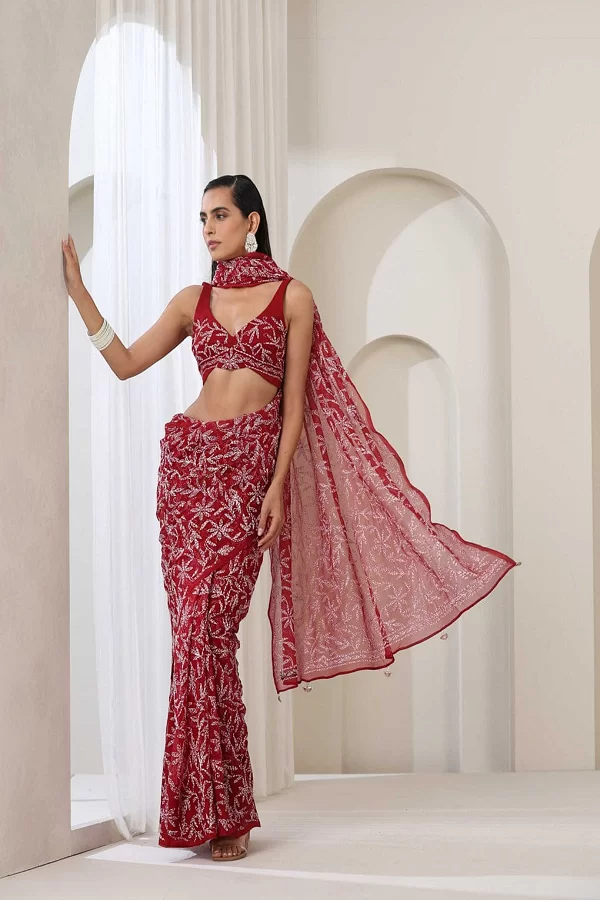 Lucknow Chikankari Georgette tepchi saree