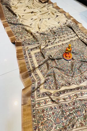 NEW EXCLUSIVE  TUSSAR SILK  Sarees with MADHUBANI ARTWORK