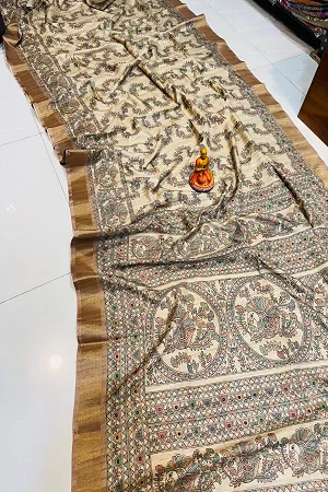 NEW EXCLUSIVE  TUSSAR SILK  Sarees with MADHUBANI ARTWORK