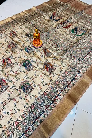 NEW EXCLUSIVE  TUSSAR SILK  Sarees with MADHUBANI ARTWORK