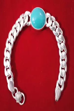 Royalcraft Premium Quality German Silver White Metal Turquoise Bracelet