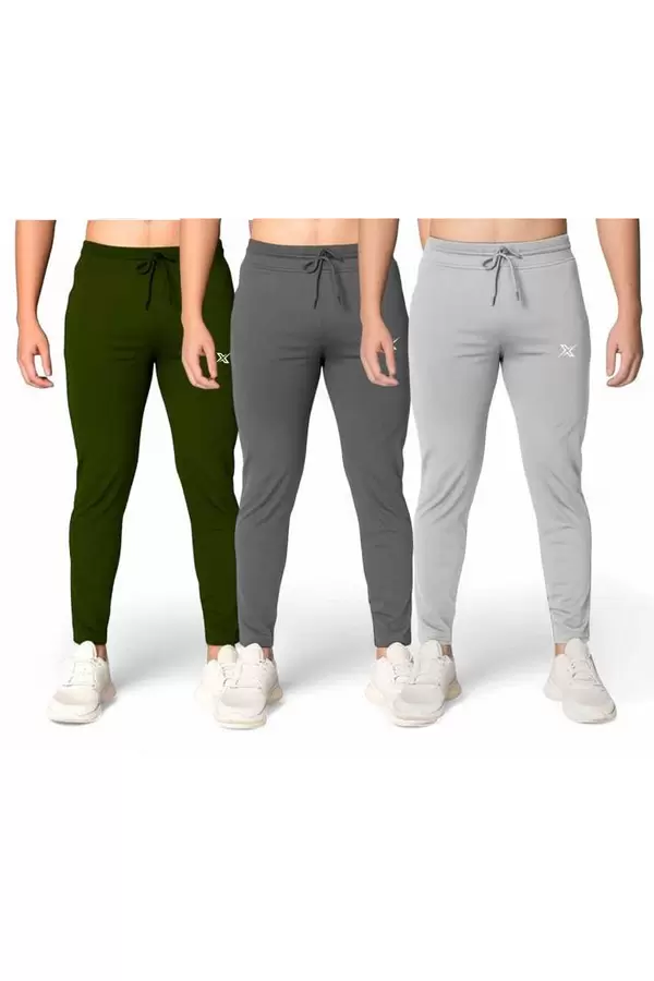 Pack of 3 Men Solid Multicolour Track Pants