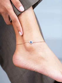 Round Blue Enamel Evil Eye Single Anklet